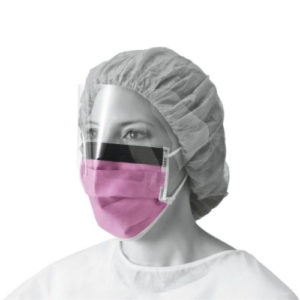 fluid resistant mask with eyeshield